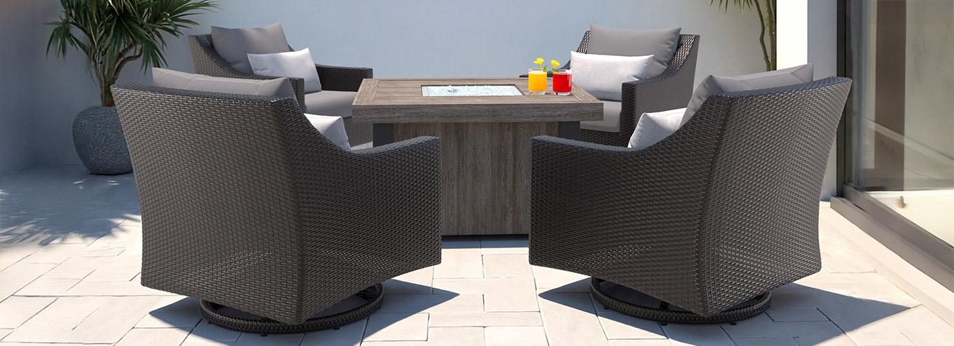 Deco™ 5 Piece Sunbrella® Outdoor Motion Fire Chat Set - Charcoal Grey