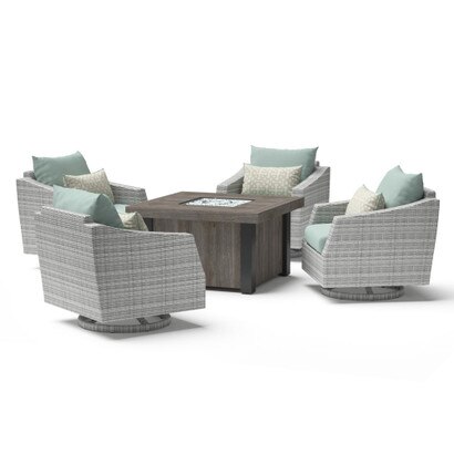 Cannes™ 5 Piece Sunbrella® Outdoor Motion Fire Chat Set - Spa Blue