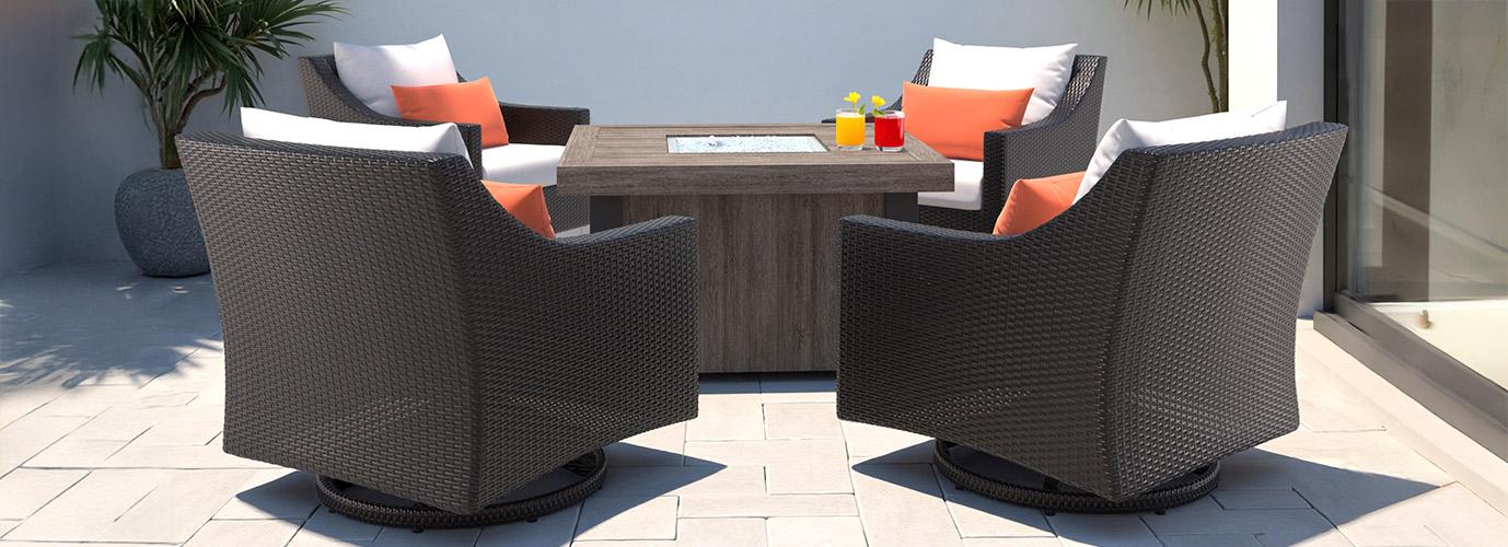 Deco™ 5 Piece Sunbrella® Outdoor Motion Fire Chat Set - Cast Coral