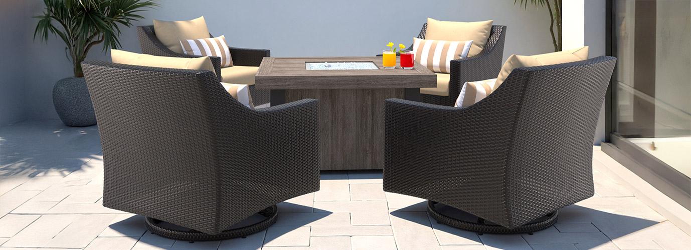 Deco™ 5 Piece Sunbrella® Outdoor Motion Fire Chat Set - Maxim Beige