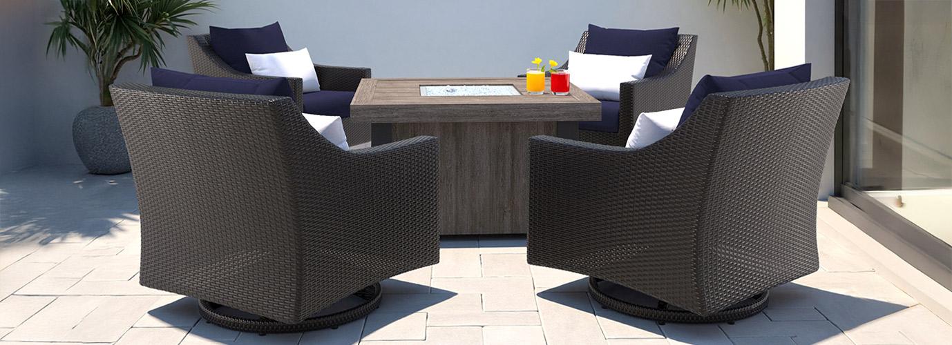 Deco™ 5 Piece Sunbrella® Outdoor Motion Fire Chat Set - Navy Blue