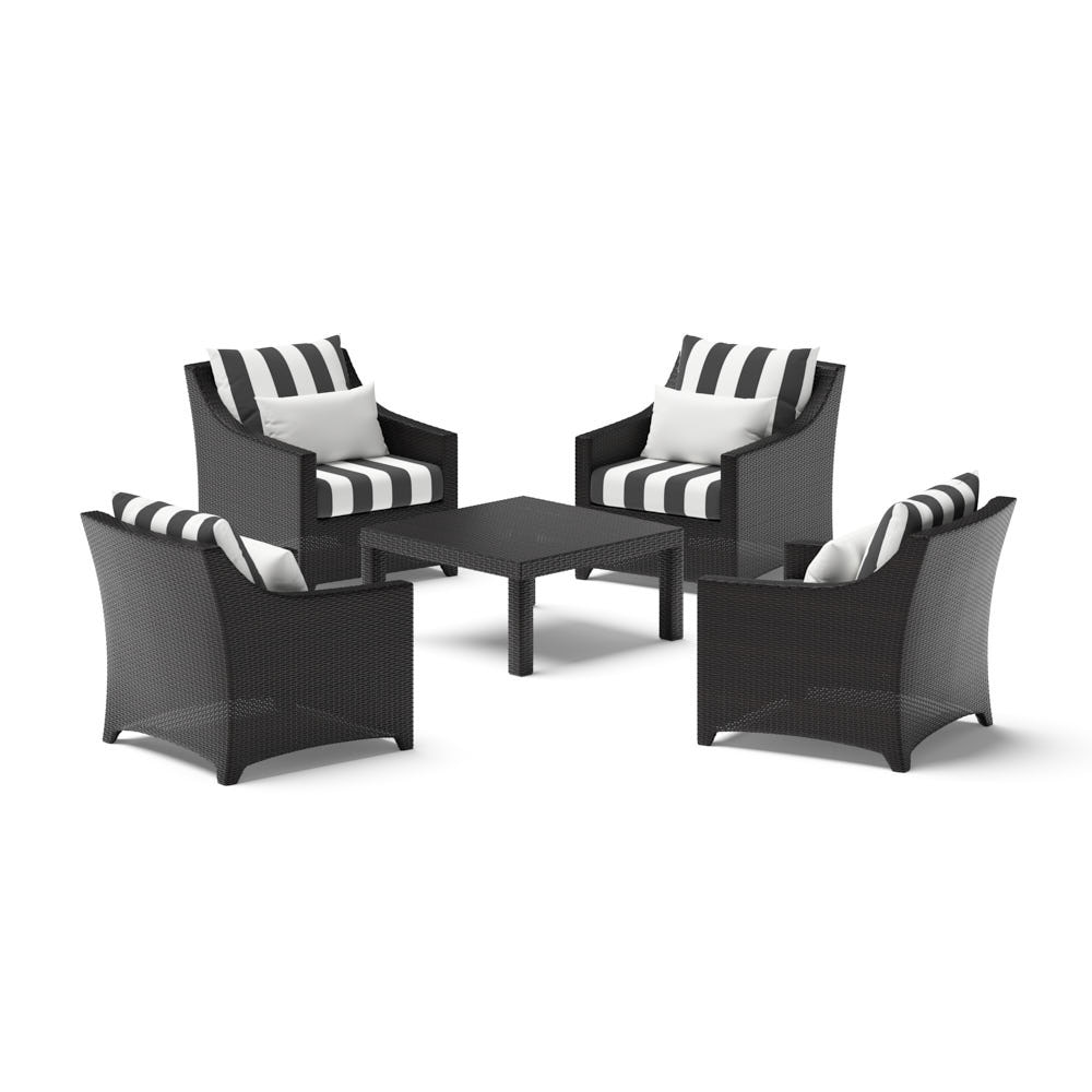 Deco™ 5 Piece Sunbrella® Outdoor Club & Table Chat Set - Canvas Cabana