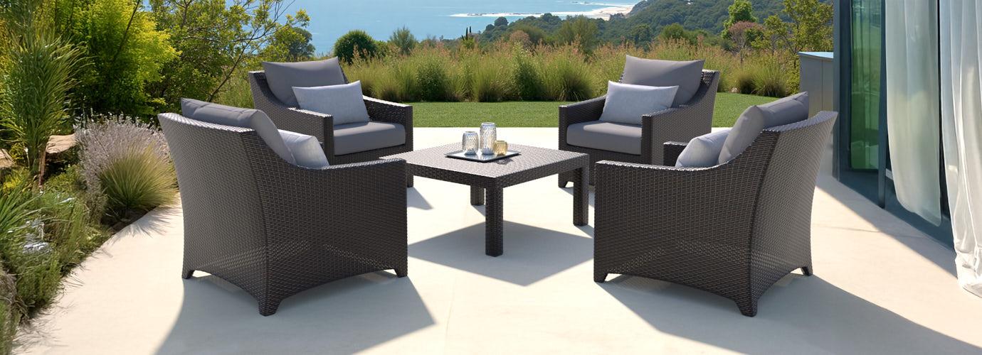 Deco™ 5 Piece Sunbrella® Outdoor Club & Table Chat Set - Charcoal Gray