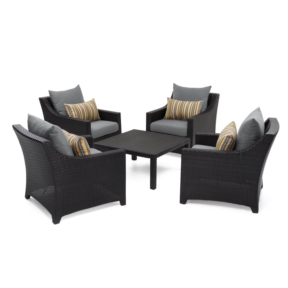 Deco™ 5 Piece Sunbrella® Outdoor Club & Table Chat Set - Charcoal Gray