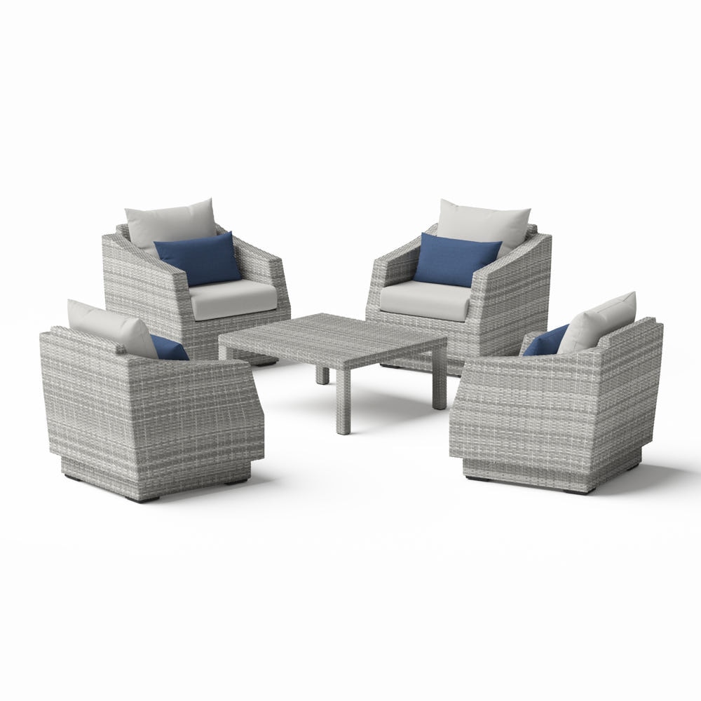 Cannes™ 5 Piece Sunbrella® Outdoor Club & Table Chat Set - Bliss Ink