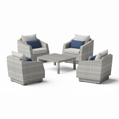 Cannes™ 5 Piece Sunbrella® Outdoor Club & Table Chat Set - Bliss Ink