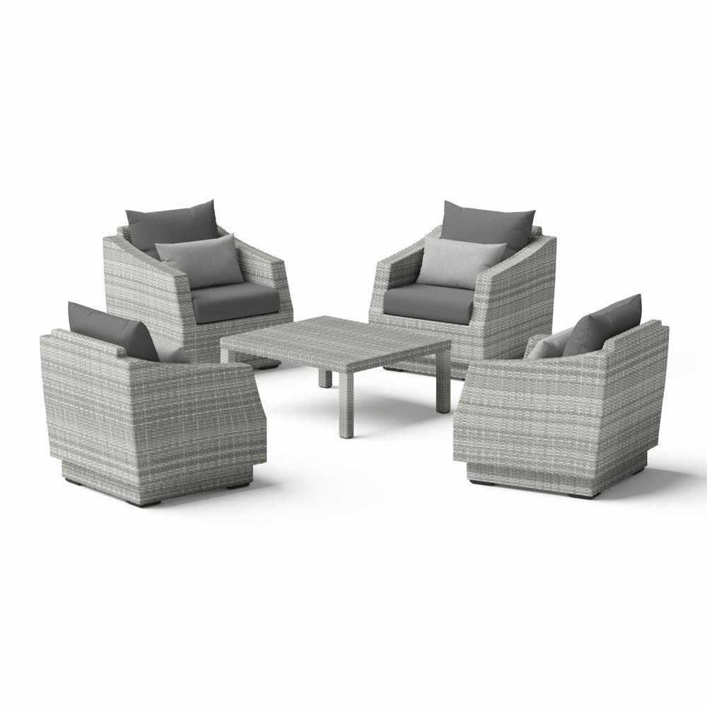 Cannes™ 5 Piece Sunbrella® Outdoor Club & Table Chat Set - Charcoal Grey