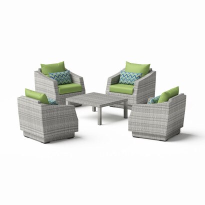 Cannes™ 5 Piece Sunbrella® Outdoor Club & Table Chat Set - Ginkgo Green