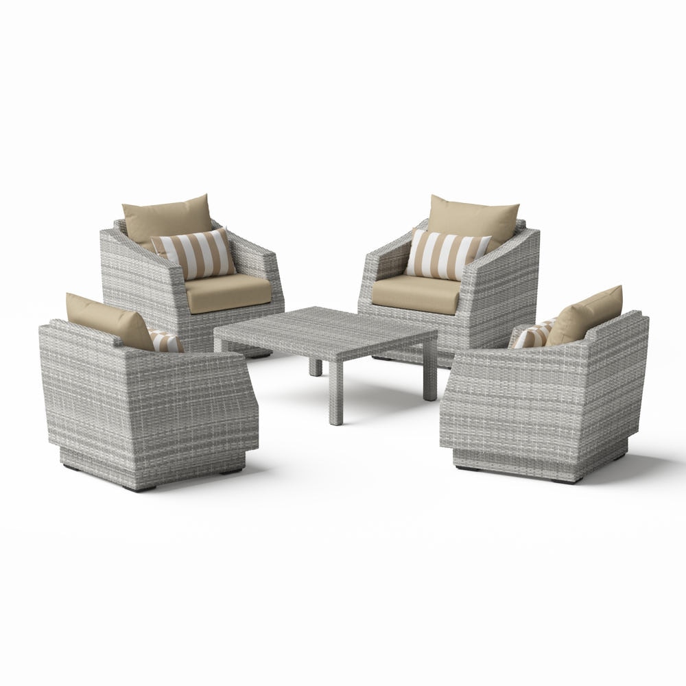 Cannes™ 5 Piece Sunbrella® Outdoor Club & Table Chat Set - Maxim Beige