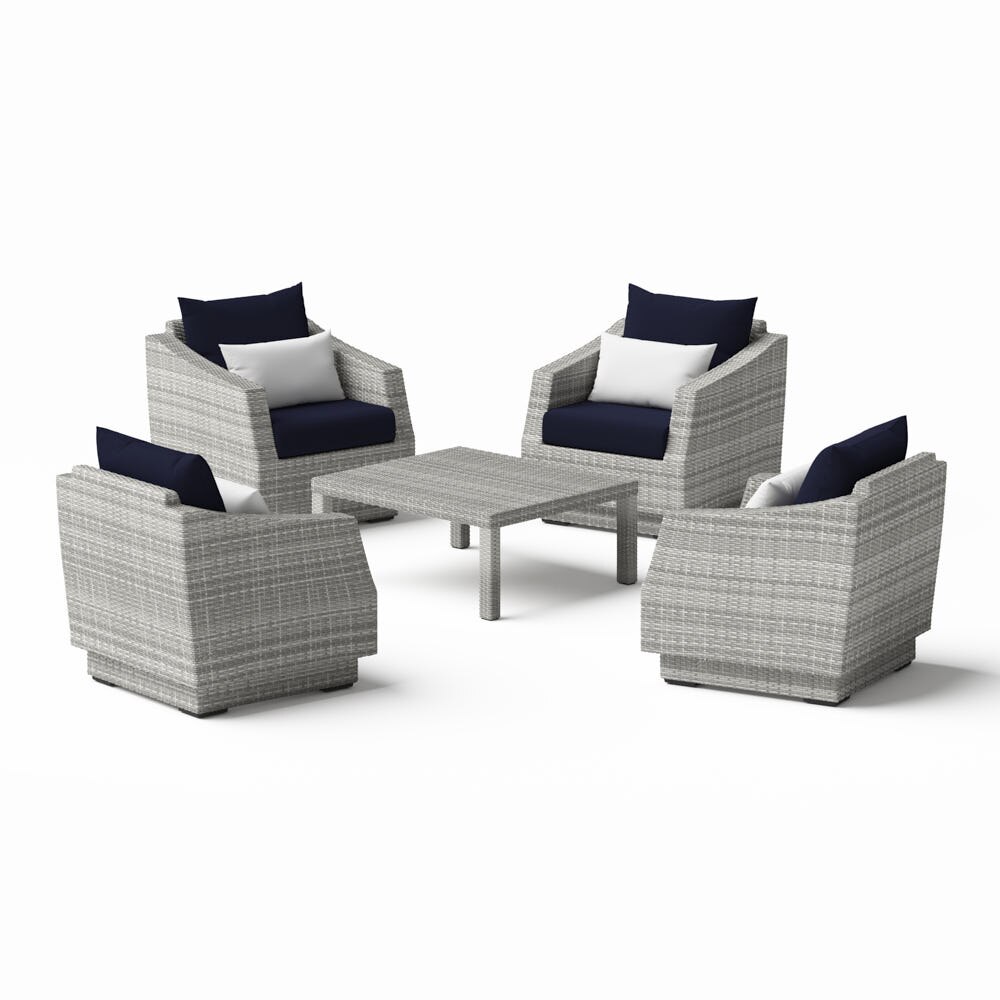 Cannes™ 5 Piece Sunbrella® Outdoor Club & Table Chat Set - Navy Blue