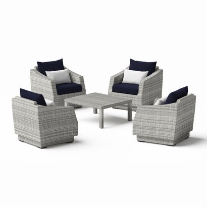 Cannes™ 5 Piece Sunbrella® Outdoor Club & Table Chat Set - Navy Blue