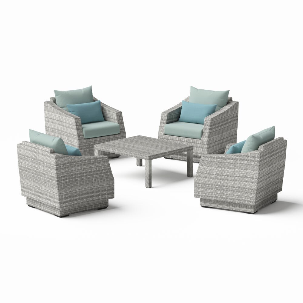 Cannes™ 5 Piece Sunbrella® Outdoor Club & Table Chat Set - Spa Blue