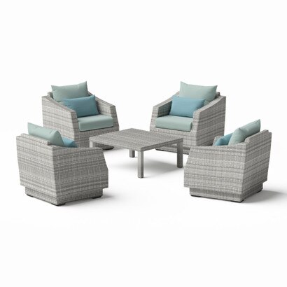 Cannes™ 5 Piece Sunbrella® Outdoor Club & Table Chat Set - Spa Blue