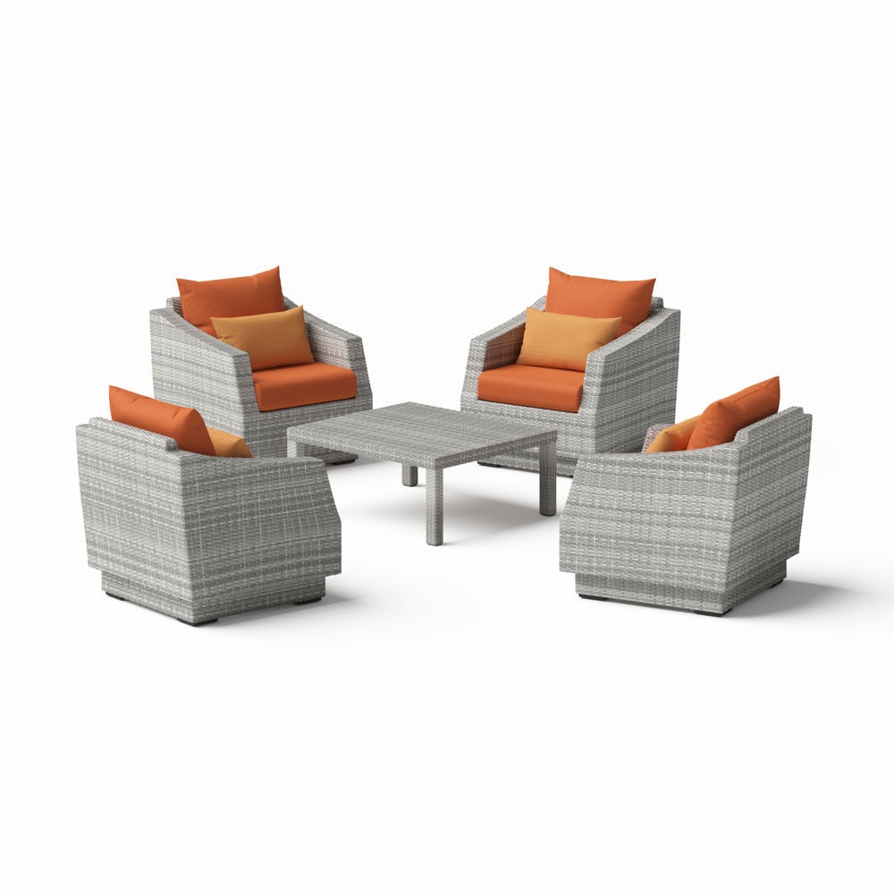 Cannes™ 5 Piece Sunbrella® Outdoor Club & Table Chat Set - Tikka Orange