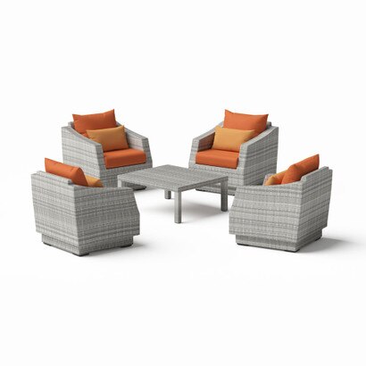 Cannes™ 5 Piece Sunbrella® Outdoor Club & Table Chat Set - Tikka Orange