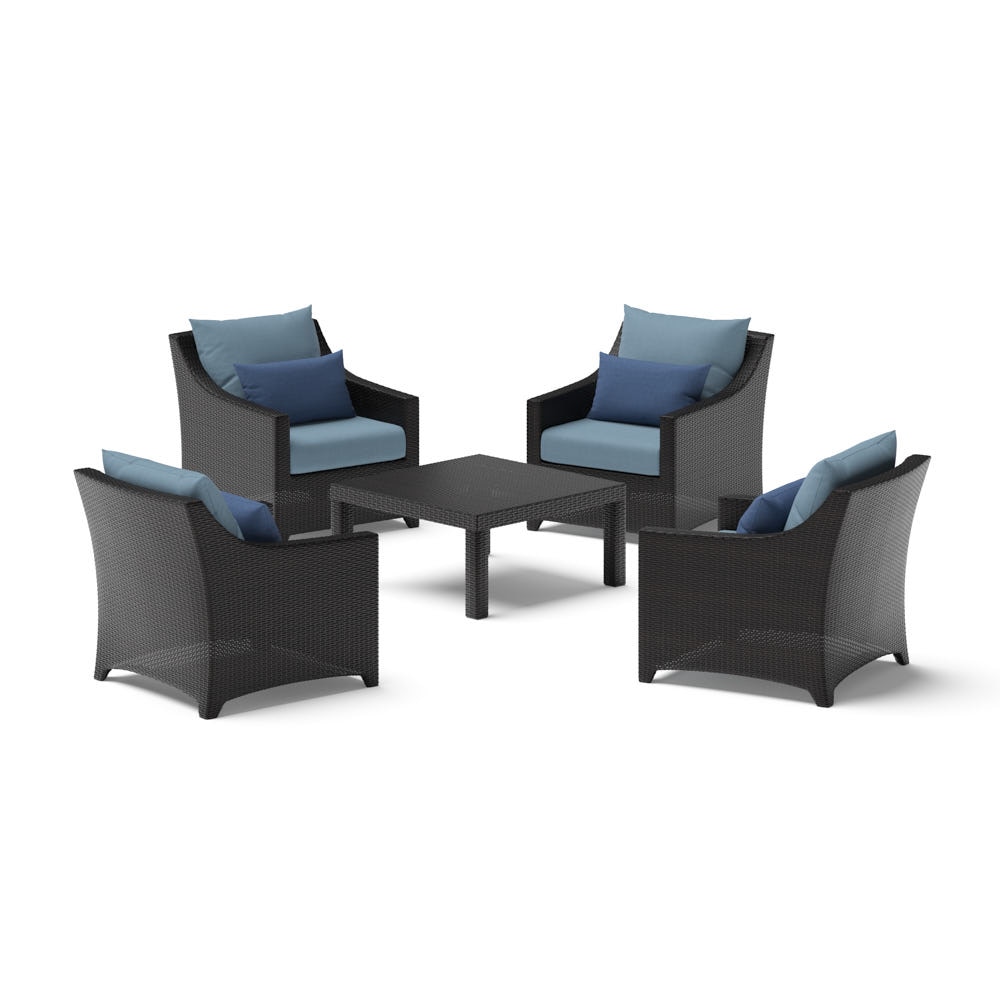 Deco™ 5 Piece Sunbrella® Outdoor Club & Table Chat Set - Canvas Denim