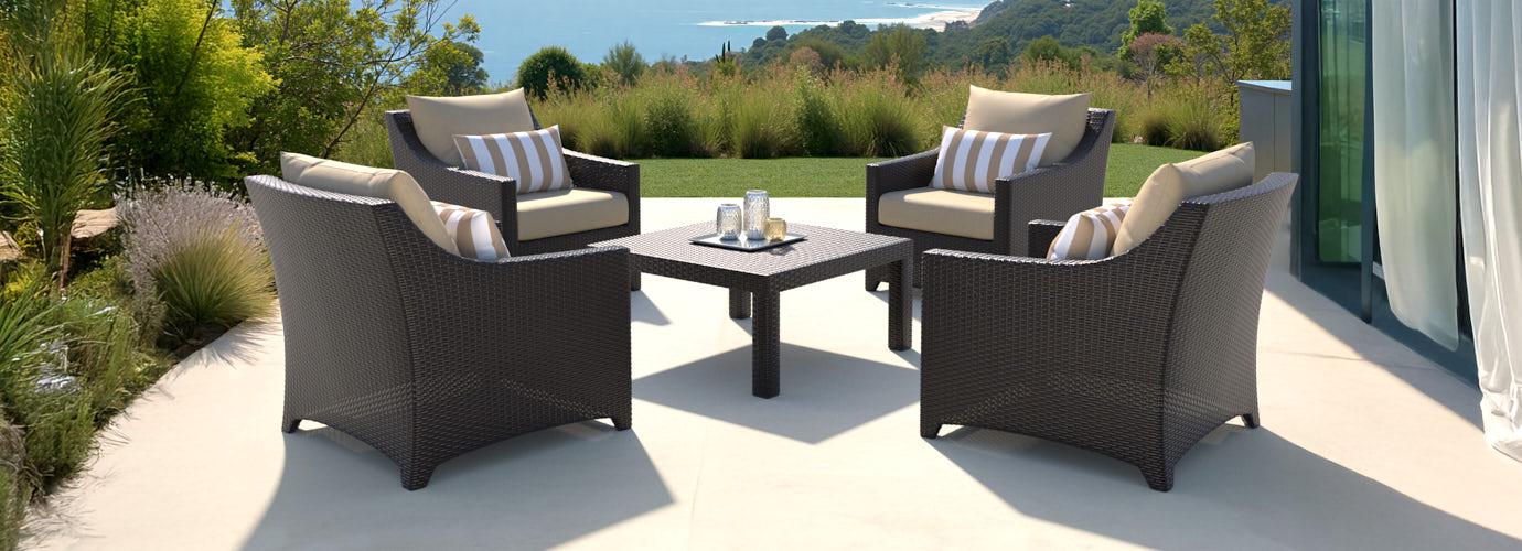 Deco™ 5 Piece Sunbrella® Outdoor Club & Table Chat Set - Maxim Beige
