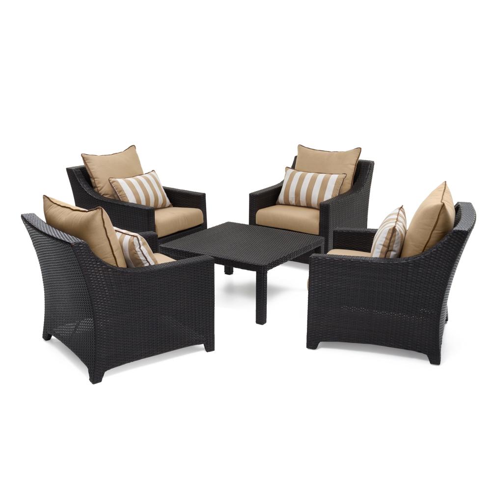 Deco™ 5 Piece Sunbrella® Outdoor Club & Table Chat Set - Maxim Beige