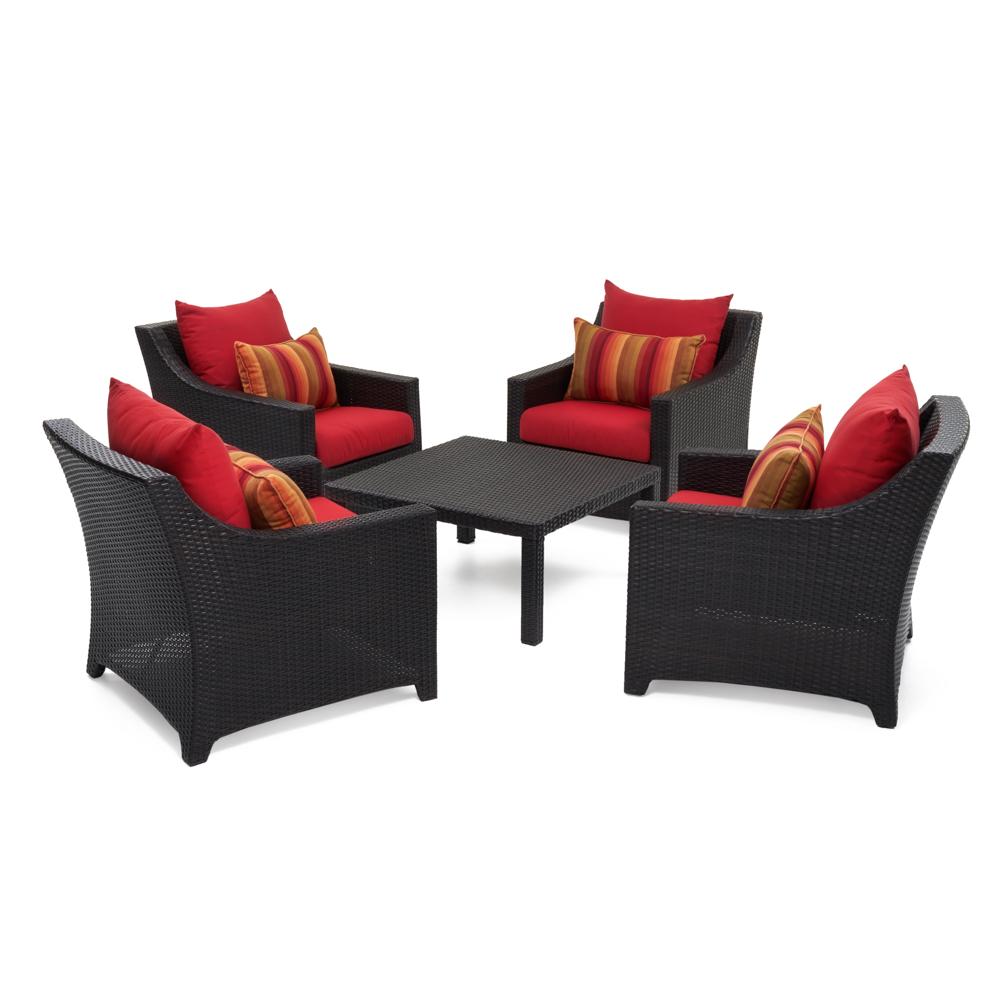 Deco™ 5 Piece Sunbrella® Outdoor Club & Table Chat Set - Sunset Red