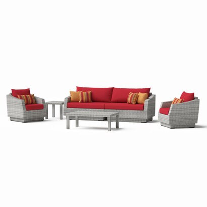 Cannes™ 6 Piece Sunbrella® Outdoor Sofa & Club Chair Set - Sunset Red