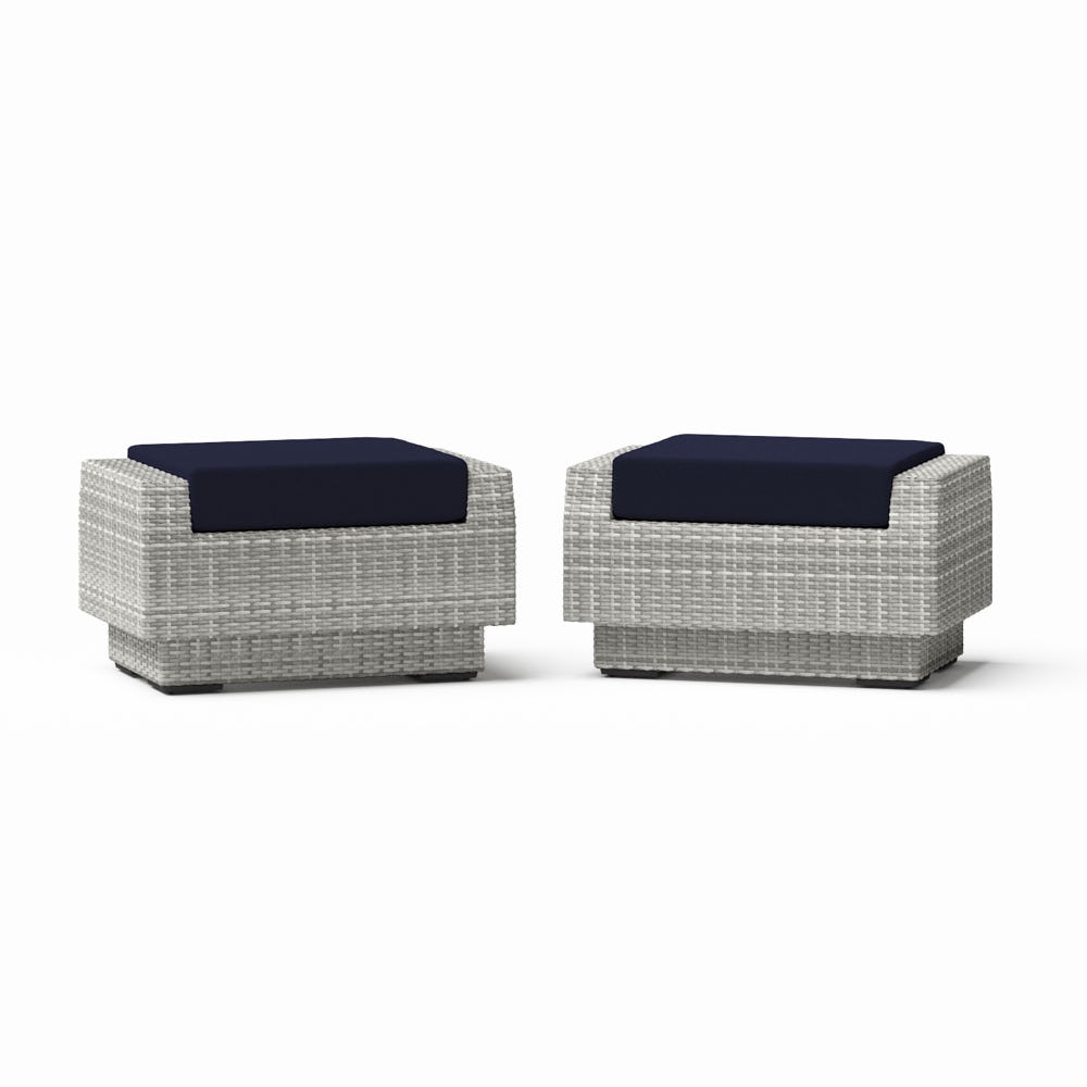 Cannes™ Set of 2 Sunbrella® Outdoor Club Ottomans - Navy Blue