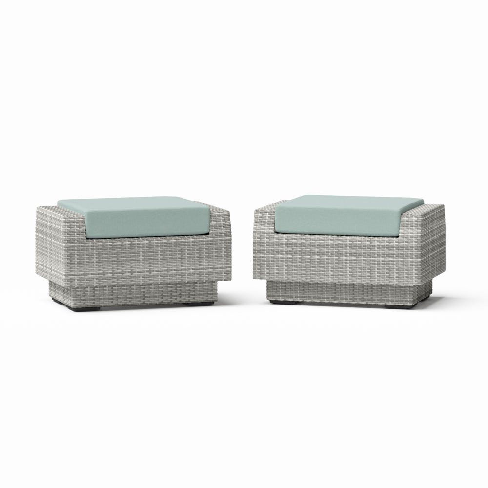 Cannes™ Set of 2 Sunbrella® Outdoor Club Ottomans - Spa Blue