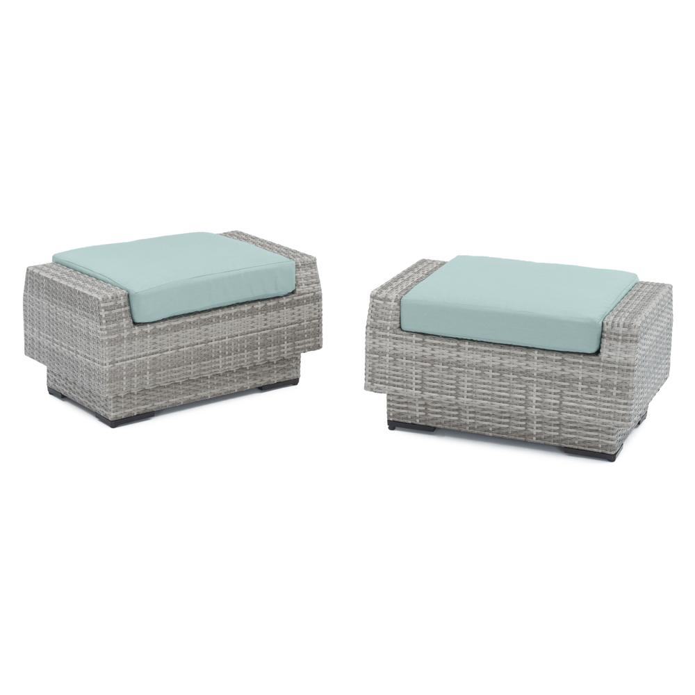 Cannes Set of 2 Sunbrella Outdoor Club Ottomans - Spa Blue