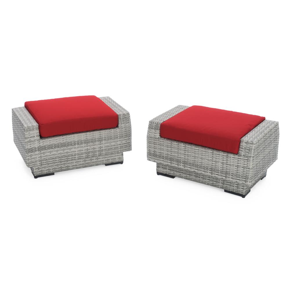 Cannes™ Set of 2 Sunbrella® Outdoor Club Ottomans - Sunset Red