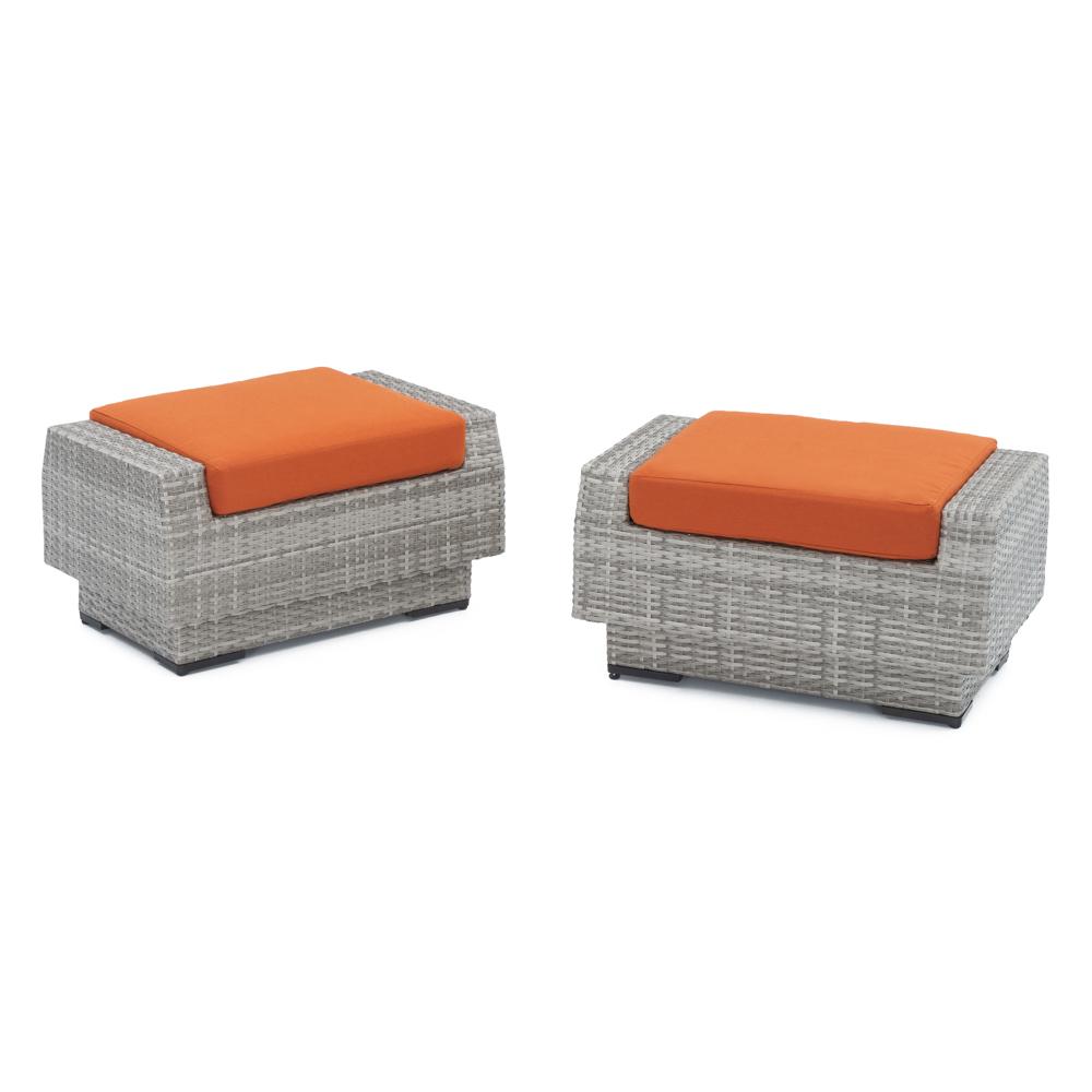 Cannes™ Set of 2 Sunbrella® Outdoor Club Ottomans - Tikka Orange