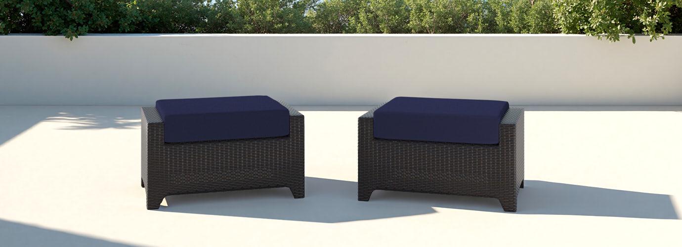Deco™ 2 Piece Sunbrella® Outdoor Club Ottomans - Navy Blue