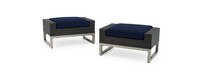 Milo™ Espresso Set of 2 Sunbrella® Outdoor Ottomans - Navy Blue