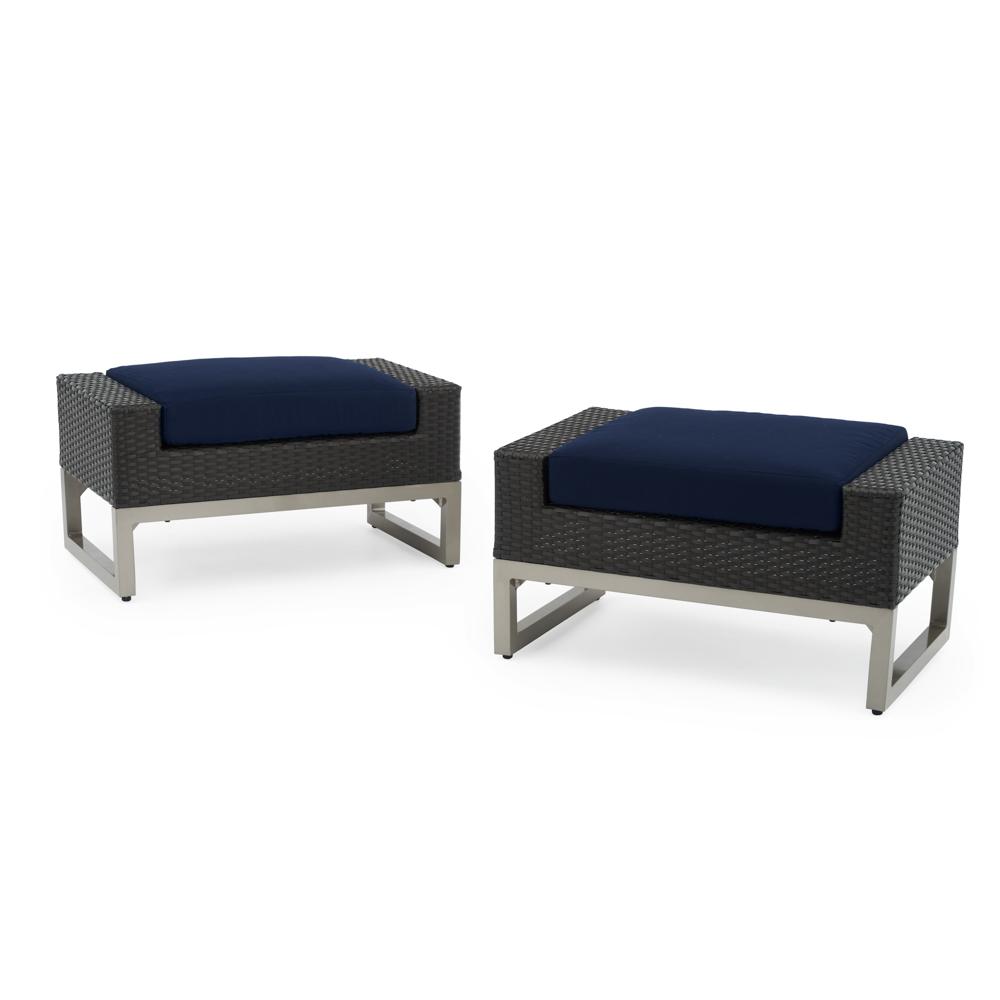 Milo™ Espresso Set of 2 Sunbrella® Outdoor Ottomans - Navy Blue