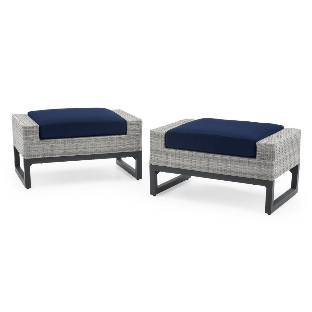Milo™ Gray Set of 2 Sunbrella® Outdoor Ottomans - Navy Blue