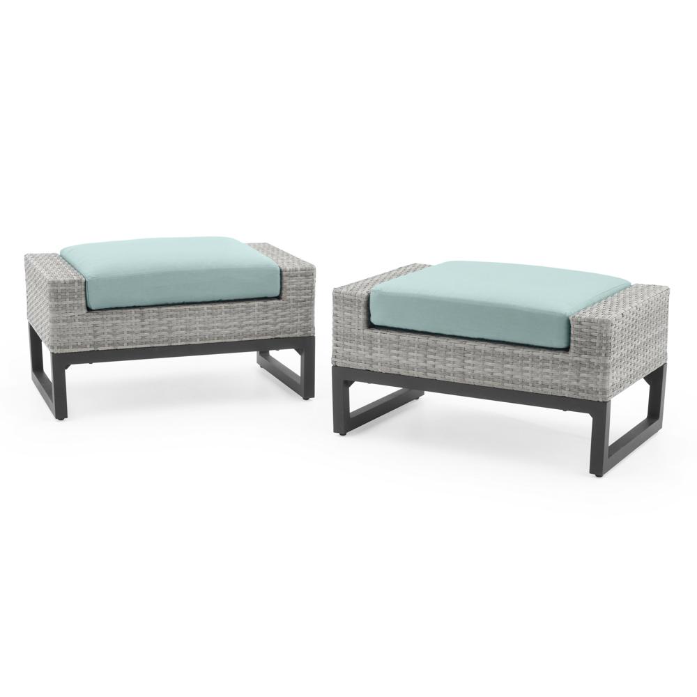 Milo™ Gray Set of 2 Sunbrella® Outdoor Ottomans - Spa Blue