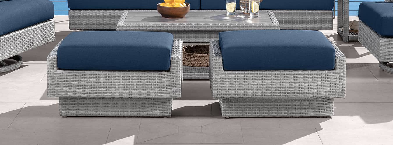 Portofino Comfort Set of 2 Sunbrella Outdoor Club Ottomans - Thumbnail 3