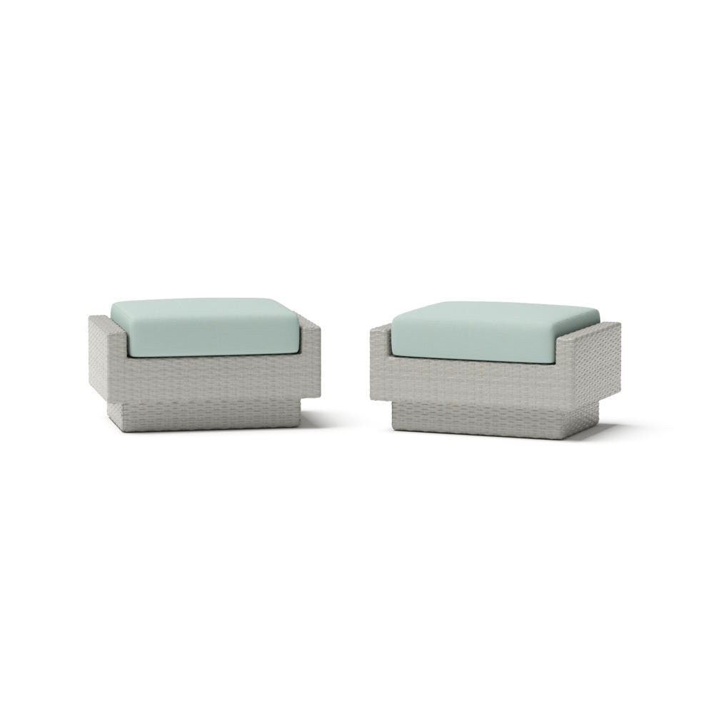 Portofino® Comfort Set of 2 Sunbrella® Outdoor Club Ottomans - Spa Blue