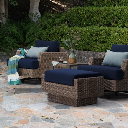 Portofino® Repose Set of 2 Sunbrella® Outdoor Club Ottomans - Laguna Blue