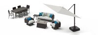Portofino® Casual 13 Piece Sunbrella® Outdoor Patio Motion Seating & Dining Set With Fire Table & Umbrella - Dove Gray