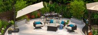 Portofino® Casual 13 Piece Sunbrella® Outdoor Patio Motion Seating & Dining Set With Fire Table & Umbrella - Dove Gray