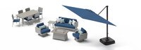 Portofino® Casual 13 Piece Sunbrella® Outdoor Patio Motion Seating & Dining Set With Fire Table & Umbrella - Laguna Blue