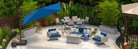 Portofino® Casual 13 Piece Sunbrella® Outdoor Patio Motion Seating & Dining Set With Fire Table & Umbrella - Laguna Blue