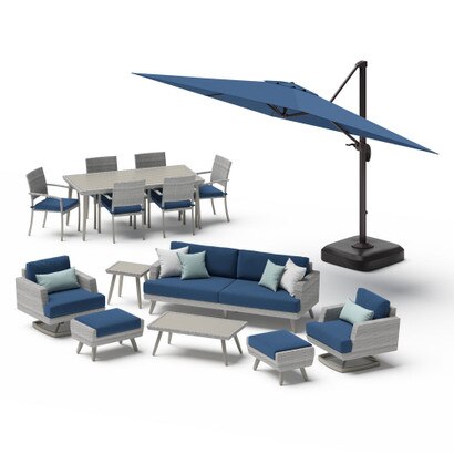 Portofino® Casual 15 Piece Sunbrella® Outdoor Patio Motion Seating & Dining Set With Umbrella - Laguna Blue