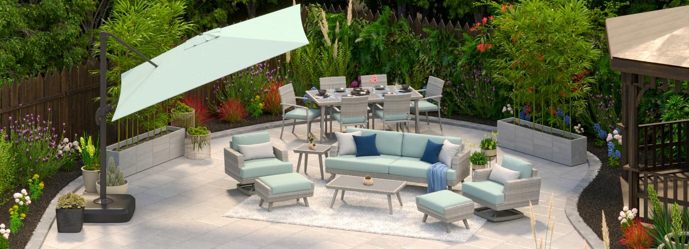 Portofino Casual 15 Piece Sunbrella Outdoor Patio Motion Seating & Dining Set With Umbrella - Thumbnail 3