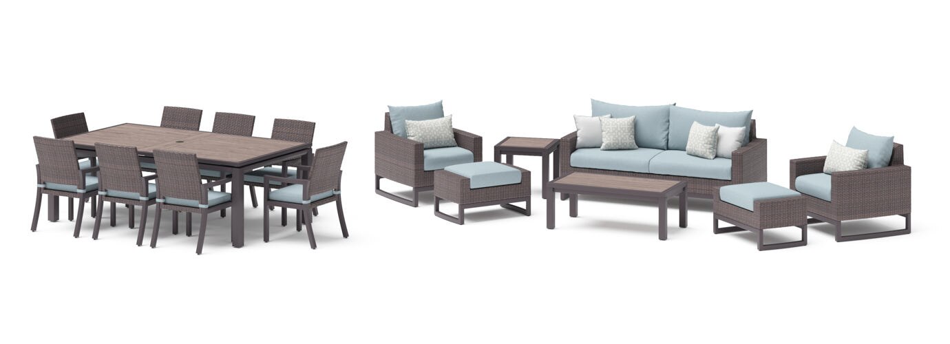 Milea™ 16 Piece Sunbrella Outdoor Patio Estate Set - Mist Blue