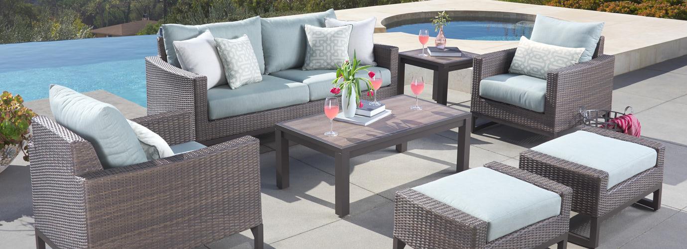 Milea™ 16 Piece Sunbrella Outdoor Patio Estate Set - Mist Blue