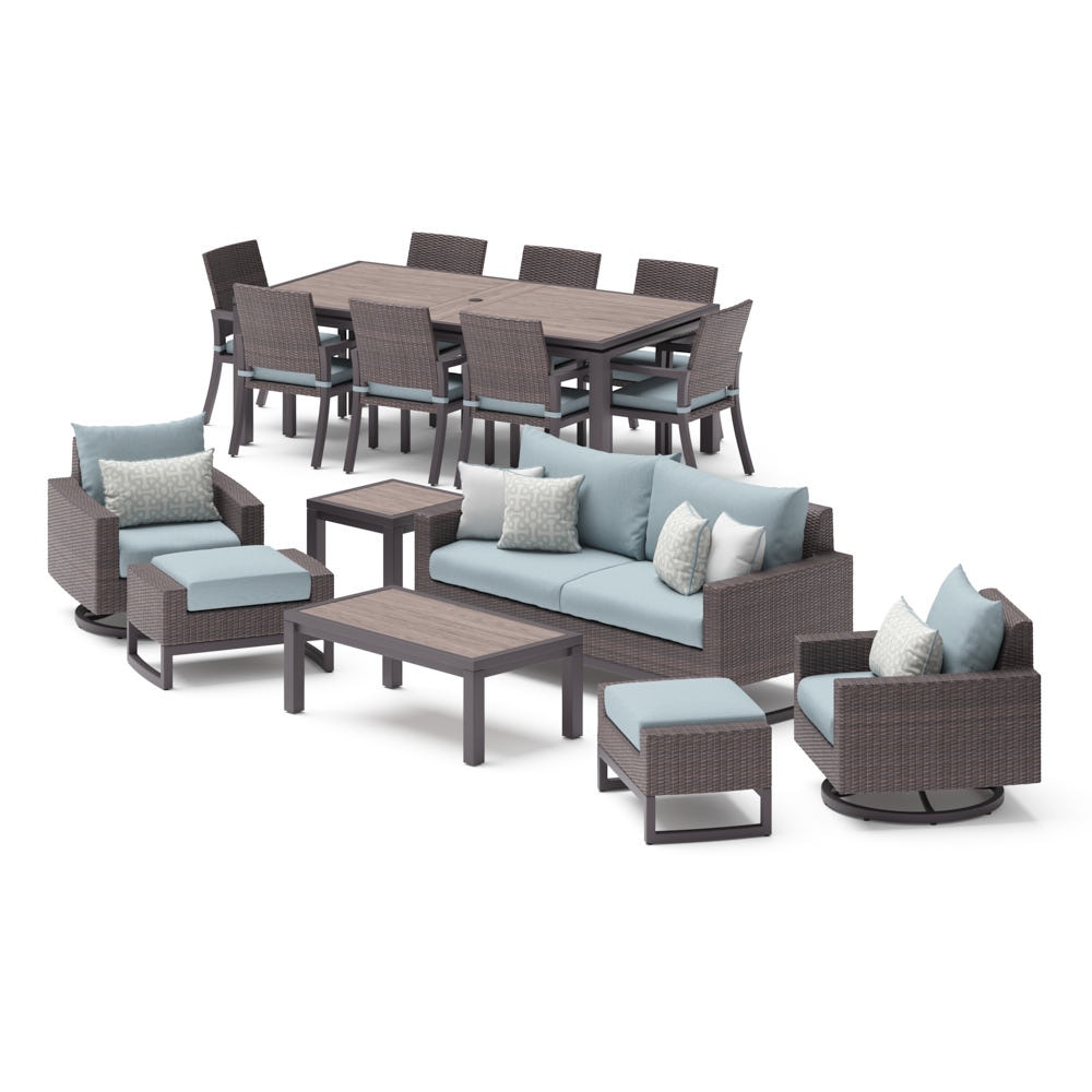 Milea™ 16 Piece Sunbrella Outdoor Patio Motion Estate Set - Mist Blue