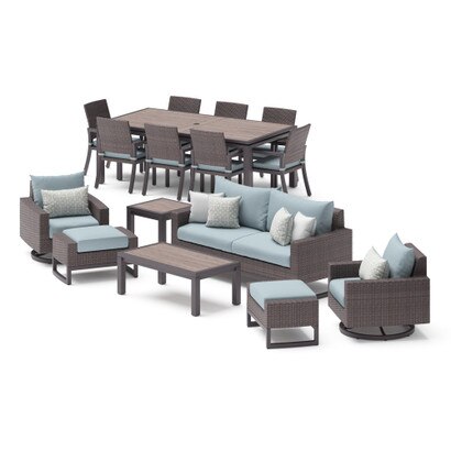 Milea™ 16 Piece Sunbrella Outdoor Patio Motion Estate Set - Mist Blue