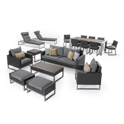 Milo™ Espresso 18 Piece Sunbrella® Outdoor Estate Set - Charcoal Gray