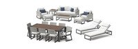 Milo outdoor furniture collection with couches, coffee table, dining set, and chaise loungers