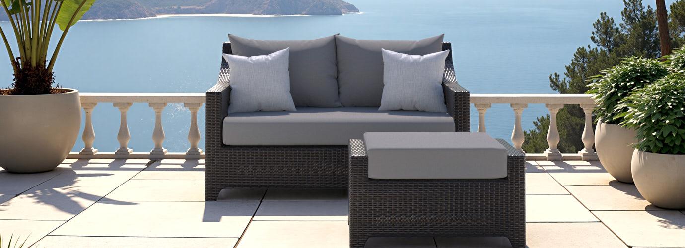 Deco™ Sunbrella® Outdoor Loveseat & Ottoman - Charcoal Gray